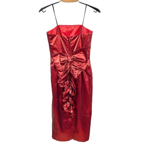 Vintage 80s Collection Red Metallic Strapless Bow Back Frill Back Dress Size 7/8 - Picture 7 of 10